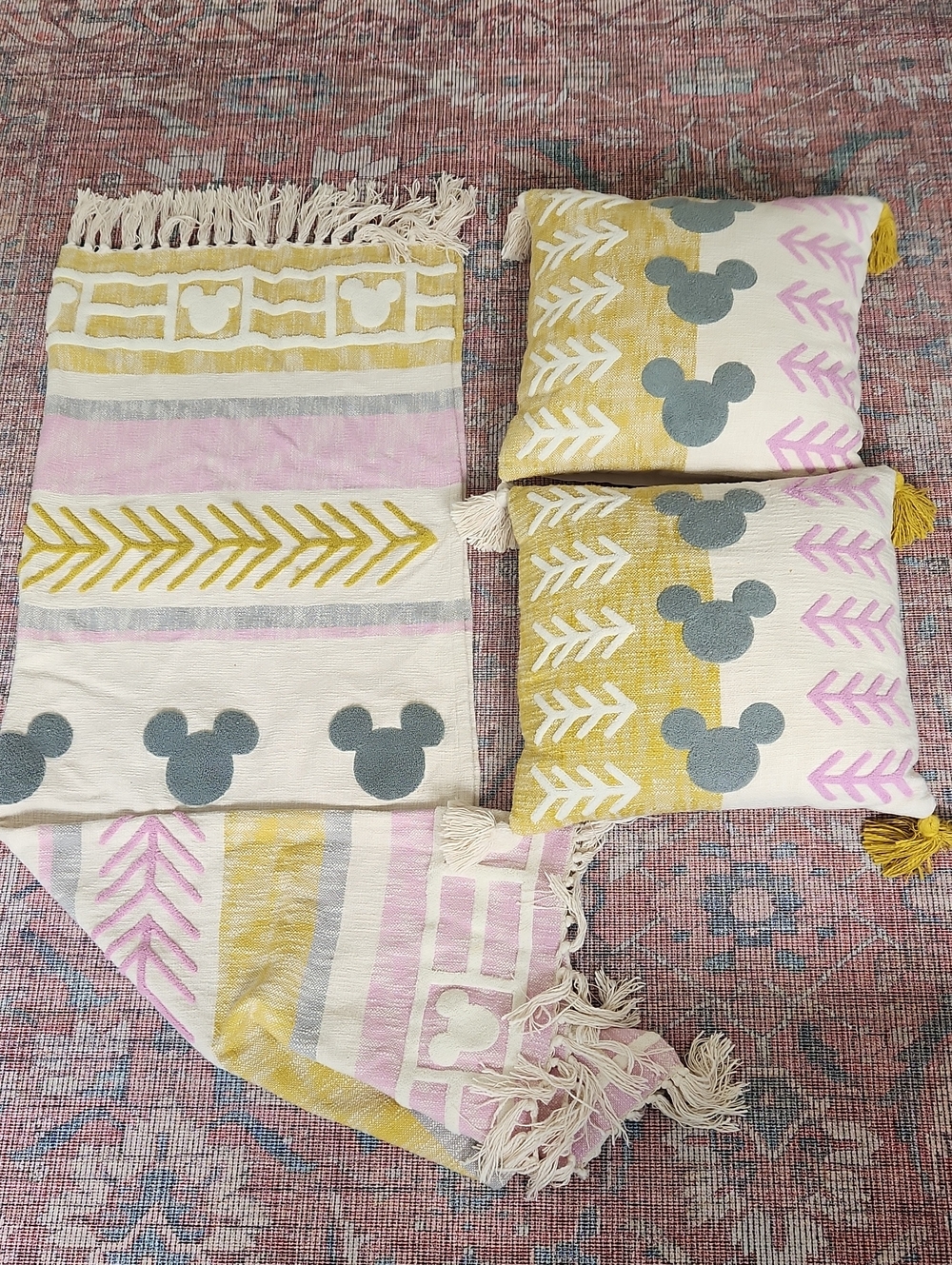 Disney Home Throw Blanket With 2 Pillows Set Mickey Mouse Icon